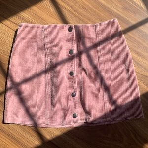 Pink Corduroy Button Front Skirt